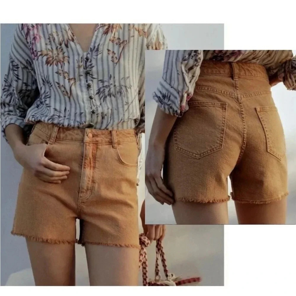 Anthropologie Pilcro Ultra High Rise Slim Denim Jean Shorts Raw Hem size 25
